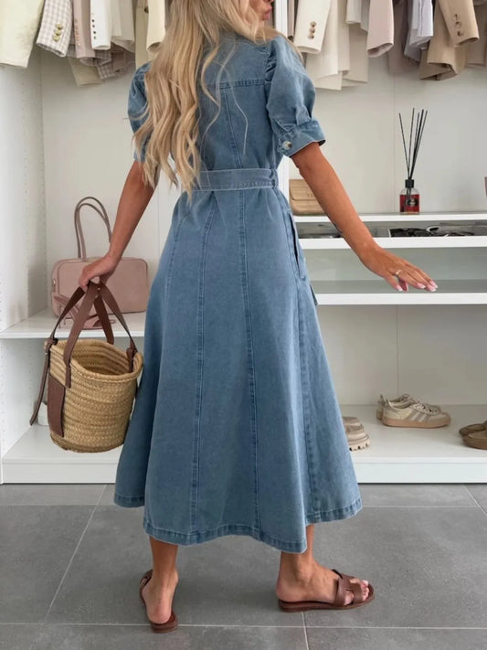 Anna | Maxi Denim Jurk met mouwen