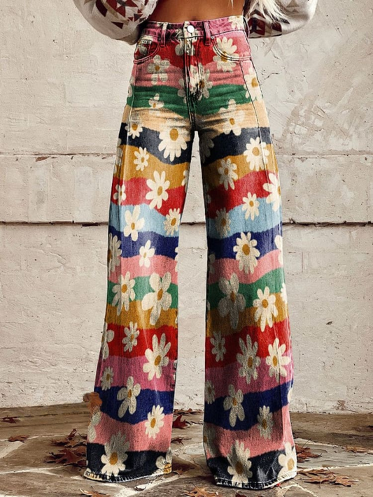 Savannah | Retro Bloemen Hoge Taille Flared Broek