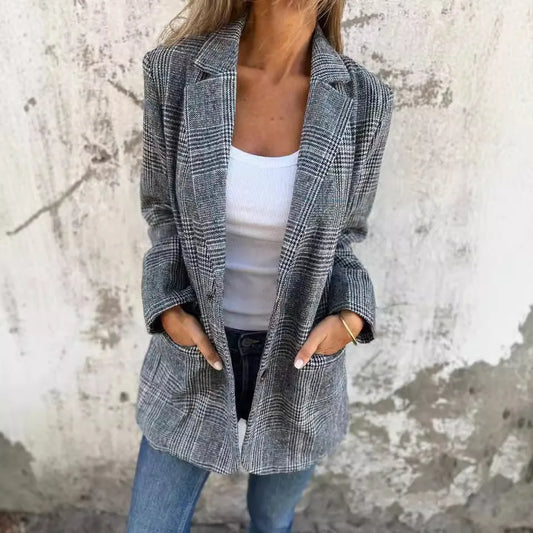Kyra | Casual geruite blazer met revers